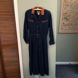 LAST CHANCE Vintage 80s 90s Denim Western Style Blue Maxi Dress by Liz Claiborne